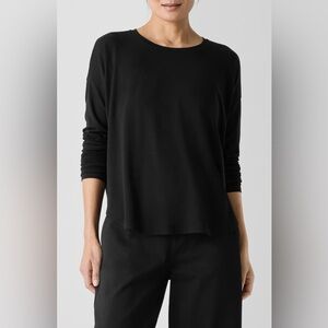 Eileen Fisher Black Crewneck Boxy Stretch Jersey Tunic Top Size Medium